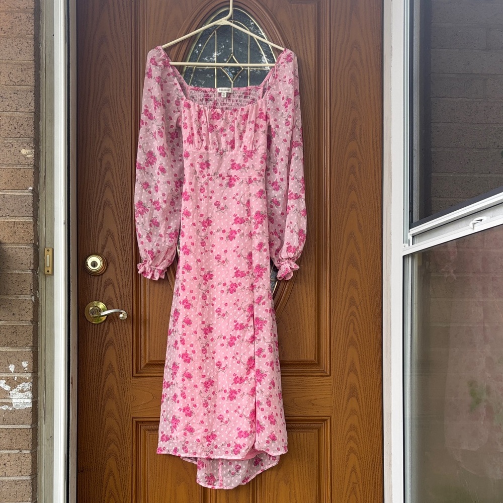 Francesca's Collections Pink Floral Long Sleeve Dress